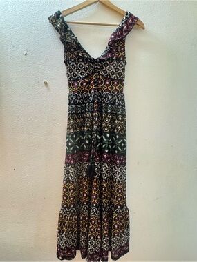 Sleeveless Black Multi-Print Tie-Front Maxi Dress